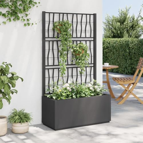 Sufrk Pflanzkübel mit Rankgitter PflanzküBel Mit Rankgitter Spalier Rankgitter Blumenkasten Mit Rankgitter Dunkelgrau 80x36x140 cm PP