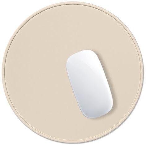 Hsurbtra Mauspad, Premium-Textur, klein, rund, 21,6 x 22,6 cm, Beige, genähte Kanten, rutschfest, wasserdicht, Gummi, hübsch, niedliche Computermatte für Büro, Zuhause, Gaming, Laptop, Herren, Damen,