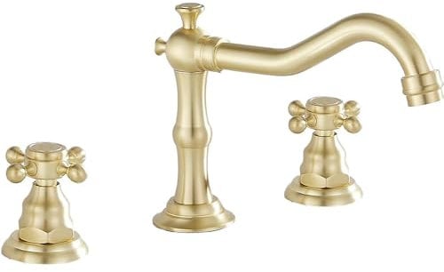 3 Holes Vintage Double Handle Basin Mixer Tap Widespread Bathroom Sink Bathtub Tap Deck Mounted,8 inch 2 Handles 3 Holes Bath Tub Tap Brushed Gold