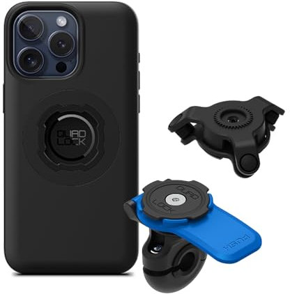 Quad Lock Motorcycle Mirror Phone Mount Kit with Vibration Dampener and iPhone 15 Pro Max MAG Case