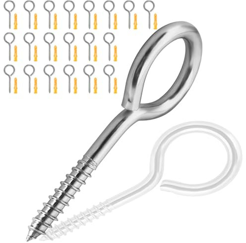 20PCS Eye Screws, Eye Bolts Screw in, M5 x 65 Eye Bolts Vine Eyes Heavy Duty 304 Stainless Steel Self Tapping Ring Eye Hooks Nails Eyelets Screw for DIY Cork Crafts Hanging Wooden Frames