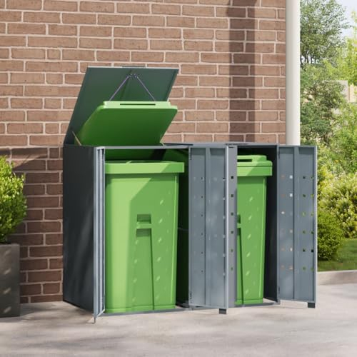 Keyroto Cache-poubelles à 2 compartiments pour 2 poubelles de 120 et 240 l, en acier galvanisé, couleur : gris