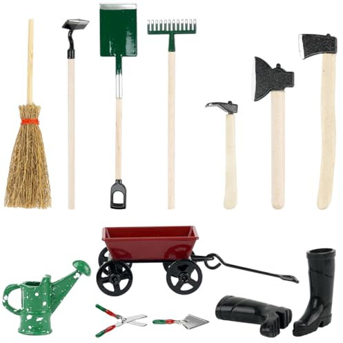 12 Stück Miniatur Puppenhaus Set, Mini Gartengeräte, Miniatur Garten Zubehör, Puppen Gartengeräte, Puppenhaus Garten Möbel, Wichtel Garten Zubehör Weihnachten für 1:12 Puppenhaus Miniatur Garten Deko