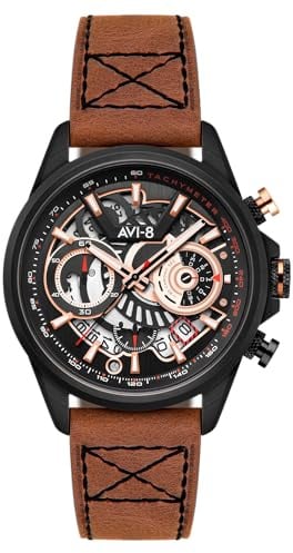 AVI-8 Men's 44mm Hawker Harrier Matador Chronograph Desert Black Watch with Leather Strap AV-4125-02