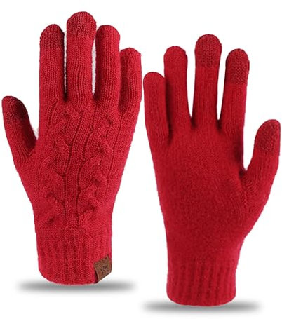 Long Keeper Rote Woll Handschuhe für Damen Winter Touchscreen Gestrickte Elastische Manschetten Handschuhe Weiche Dehnbare Warmen Handschuhe zum Fahren Radfahren (Rote Drehung)