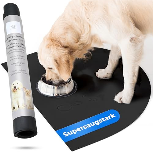 Miggo® Saugfähige Premium Napfunterlage Katze und Hund Halbrund 50x80 cm Schwarz Futtermatte Futterunterlage Hundenapf, Fressnapf Katze, rutschfeste Unterlage Für Futter, Wasser, Brunnen Kunstleder XL