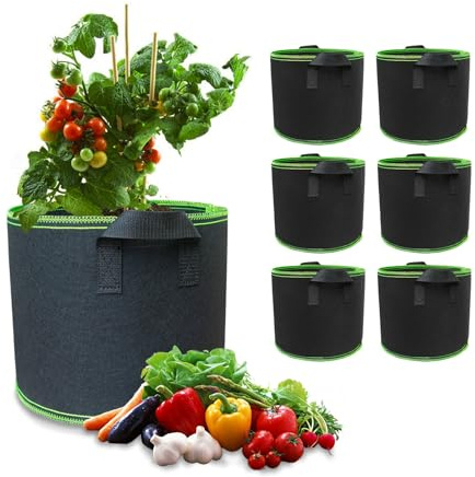 Pflanzsack 6 Stück Vliesstoff Pflanztasche Stofftopf, Verdickte Atmungsaktive Stofftöpfe mit Griffe für Tomaten Pflanzen Gemüse Blumen Erdbeeren Pflanzbeutel Gewächshaus Garten Grow Bag 2 Gallonen