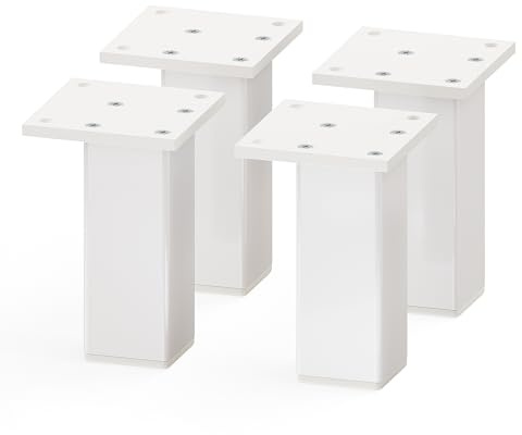 Sossai Aluminium Möbelfüße MFV2 als 4er Set aus Vierkant-Aluprofil: 38 x 38 mm, Farbe: Weiß, Höhe: 100mm, schicke und stabile Möbelbeine für Vitrine, Kommode, Nachtisch, Schrank