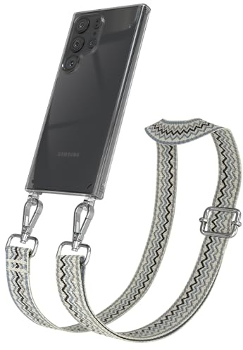 EAZY CASE Handykette - Verstellbares Taschenband kompatibel mit Galaxy S23 Ultra, Schulterriemen, Handykordel mit Silikon Hülle, Umhängetasche, Beige Blau Silber