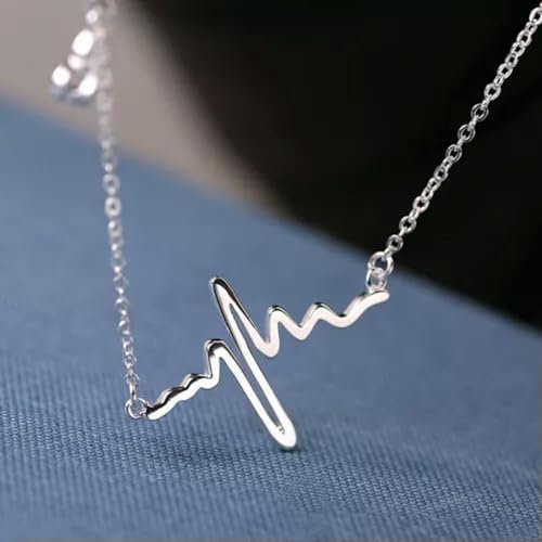 1PC 925 Silber Herz Herzschlag EKG Anhänger Halskette Frauen Schmuck