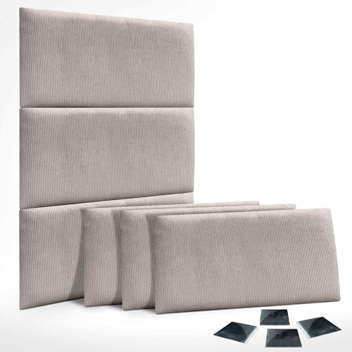 DHOME Set aus 6 gepolsterten Premium Cord Paneelen Selbstklebendes Pack für Wände Schallabsorbierend Stoßfest Ideal für Kopfteile Dekoration Zuhause und Schlafzimmer (Braun, 60x40cm, x6)