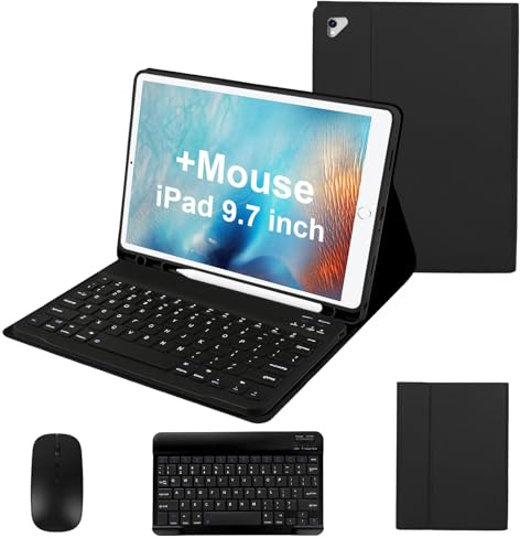 Funda para iPad Pro de 9.7 pulgadas con teclado y mouse para iPad 2018 (6ª generación)/2017 (5ª generación), funda de teclado con mouse para iPad Pro/Air 2/1 2016, funda de teclado inalámbrico