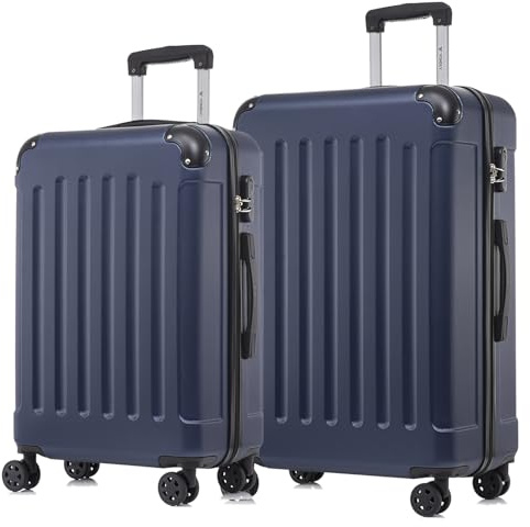 YONSLY Koffer Suitcase Set, Trolley Reisekoffer, Rollkoffer Handgepäck, Kofferset, Gepäckset mit 4 Rollen 360°, Hartschalenreisekoffer, Zahlenschloss, Weicher Gummigriff (2er Set, L&XL, Dunkelblau)