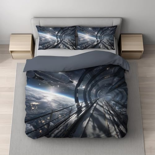 Generisch Bettwäsche - Set 140 x 200 cm Grau Sci-Fi Zukunft Kriegsschiff Qualitäts - Microfaser - Bettbezug Atmungsaktiv und Langlebig 2er Set Mit 2 Kissenbezüge Anti-Falten und Pflegeleicht