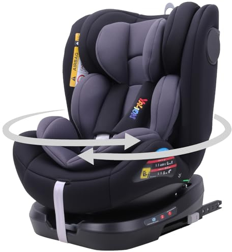 YALION i-Size Kindersitz (0-36 kg) mit 360° Drehung, ISOFIX & Top Tether | Für Kinder 40-150 cm (0-12 Jahre)-Grey