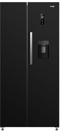 HYE American Fridge Freezer Non Plumbed, 444L, Water Dispenser, Black | Double Door Fridge Freezer, Total No Frost, 276L Fresh Food, 168L Frozen Storage, 83cm Wide, 40dB - Ideal for Family Homes