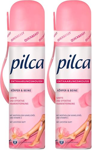 pilca Enthaarungsmousse | 150 ml | Sprühflasche | sanfte Haarentfernung für Beine, Arme, Achseln und Bikinizone | Mousse mit Kamelien-Öl & Vitamin E | inkl. Präzisionsspatel (Packung mit 2)