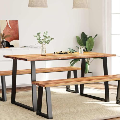 YuuSsea Dining Table Tree Edge 160 x 80 x 75 cm Solid Acacia Wood U-Legs Steel Natural Edge Robust Durable Kitchen Dining Room Rustic Modern 3 cm Thick