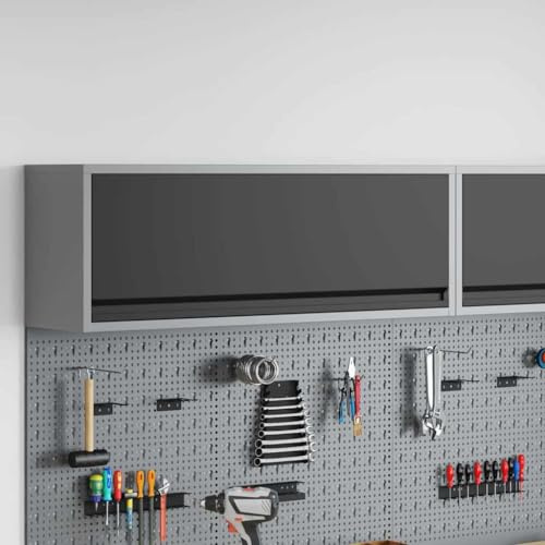 Mangloder Armadio degli attrezzi in acciaio e legno nero grigio, 100 x 25 x 35 cm, con cassetto, scomparto, porta, sistema di organizzazione per officina, garage, cantina e interni