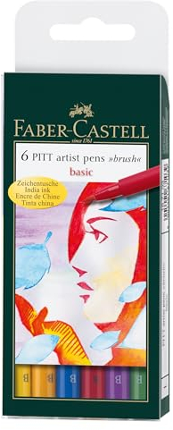 FABER-CASTELL 167103 - Tuschestift PITT artist pen brush -Basic- 6er Packung