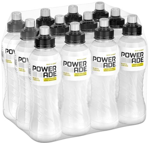 Powerade Active Zero – 12 Bottiglie da 500 ml, Bevanda Analcolica Non Gassata, Senza Calorie, Bottiglia Ergonomica in PET 100% Riciclabile, Con Edulcoranti e Vitamina B6