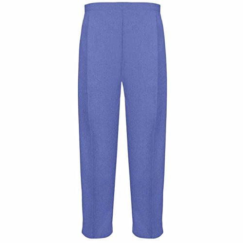 MyShoeStore Pack of 2 Ladies Half Elasticated Trouser Womens Stretch Waist Casual Office Work Formal Pull On Trousers Straight Leg Pants Bottoms with Pockets (Denim, 12/25)
