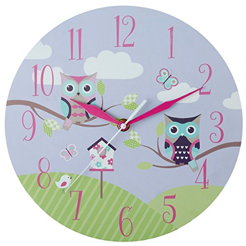 Premier Housewares Owl Kids Wall Clock, Purple
