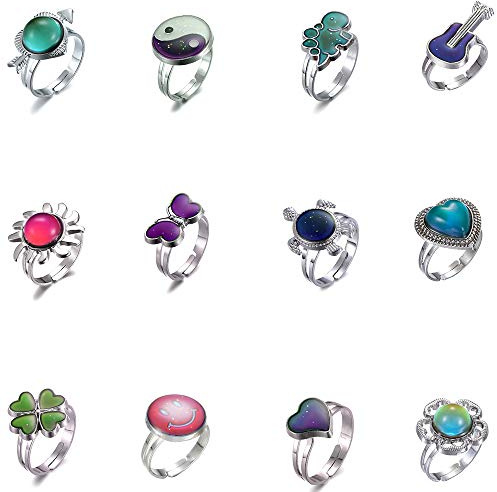 LH1028 12pcsChristmas present Mixed Mood rings classic temperature change color mood ring lovers (Adjustable Size)