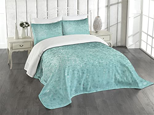 ABAKUHAUS Türkis Tagesdecke Set, Tupfen-Mosaik, Set mit Kissenbezügen Romantischer Stil, für Doppelbetten 264 x 220 cm, Teal Türkis Seafoam