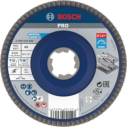 Bosch Professional 2608619209 Disco Lamellare Dritto, per Metallo, X-Lock, X571, Ø125 mm, Grana K40, Diametro Ø 22.23 mm