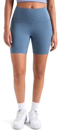 Colorfulkoala Damen Biker-Shorts mit hoher Taille, mit Taschen, 15,2 cm Schrittlänge, Workout- & Yoga-Hose, stahlblau, Klein