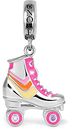 GNOCE Pink Rollschuhe Charm Anhänger aus 925 Sterlingsilber Schuh Charm Anhänger Rosa Emailliert Bestes Geschenk für Mädchen