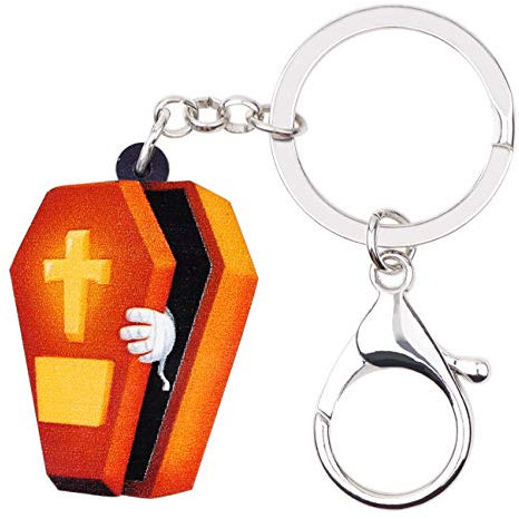 DUOWEI Rot Sarg Sarg Schlüsselanhänger Neuheit Sarg Schlüsselring für Frauen Mädchen Halloween Party Geschenk (Braun)