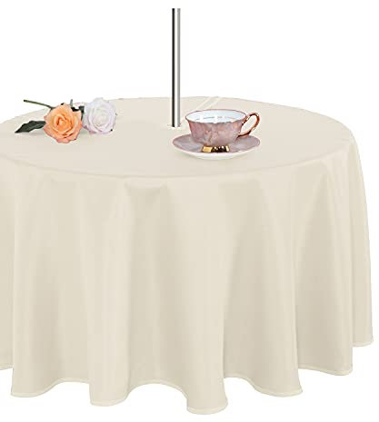 Fitable Nappe d'intérieur/extérieur avec trou pour parasol et fermeture à glissière, étanche, infroissable et lavable, pour printemps/été et fêtes/piques-niques/barbecues/terrasses, ronde, beige 70R