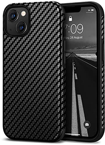 Tasikar Handyhülle Kompatibel mit iPhone 13 mini Hülle, Carbon Leder mit TPU Hybrid Case Kompatibel für iPhone 13 mini 5,4-Zoll 2021, Schwarz