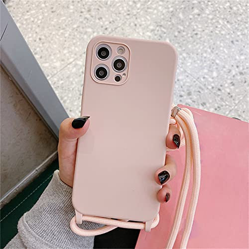 Emlivi Coque pour iPhone 12 Pro Max avec Cordon de Collier, Coque Silicone TPU Bumper Cover [Lanière avec Cordon Réglable Longueur Chaîne] Housse pour iPhone 12 Pro Max Case, Rose Sable