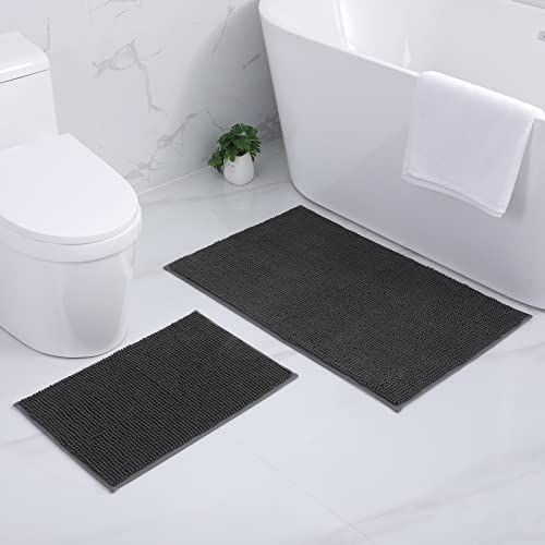 Homaxy Chenille Badezimmerteppich Set 2 teilig rutschfeste Badematte Set Weich Saugfähige Badteppich Set Waschbar Badvorleger - 40x60 cm+60x90 cm, Dunkelgrau