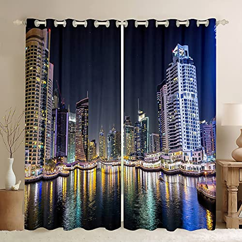 New York City - Tende per finestra per camera da letto di ragazzi e ragazze, stile americano, per ragazzi, casa, città, a tema paesaggio notturno, tende luminose per finestre, 132 x 228 cm (larghezza