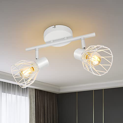 Kimjo Deckenstrahler LED Schwenkbar 350° - Deckenstrahler 2 Flammig E14 - Deckenlampe Strahler Deckenleuchte Weiß Deckenlampe Küche - Lampe Weiß Spotleuchten & Spotbalken Wohnzimmerlampe Decke