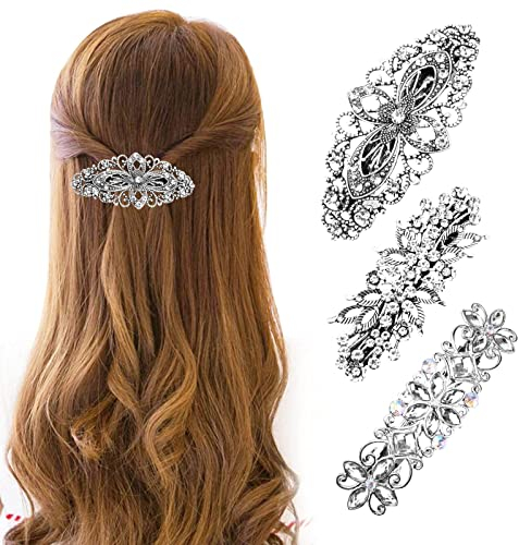 3 Stück Vintage Metall Französische Haarspange Antik Kristall Haarspange mit Strasssteinen Retro Blume Perle Haarspangen Braut Hochzeit Haarnadeln Kopfstücke Schmuck Haarschmuck für Mädchen Frauen