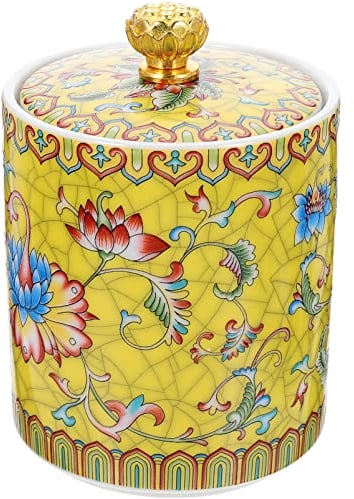Zerodeko Loose Leaf Tea Storage Flour Container Vintage Ceramic Tea Can with Lid, Enamel Coffee Sugar Sealed Storage Jar Reusable Kitchen Food Storage Canister Airtight Storage Container (Yellow)