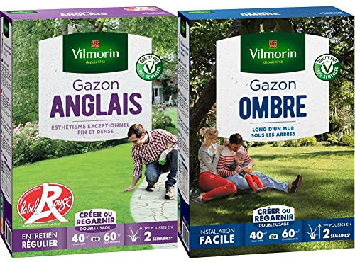 Vilmorin 4462714 Gazon Anglais, Vert, 1 kg & 4466514 Gazon Ombre, Vert, 1 kg