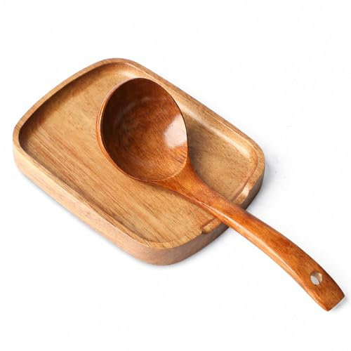 LBEMEY Acacia Wood Spoon Rest For Stove Top- Smooth Rectangular Wooden Spoon Holder For Kitchen Counter with Non Slip Silicone Feet, Perfect Holder For Spoons,Spatulas and Tongs (Brown)