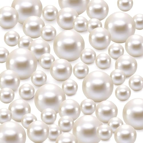 JDBlissful 150 Stück weiße gemischte Kunstperlen, 8 mm, 14 mm, 20 mm – Perlen für Vasenfüller, DIY-Schmuck, Hochzeitsdekorationen