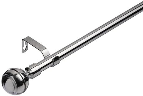 Lister Cartwright 19 mm Extendable Metal Curtain Poles, Chrome (Ribbed Ball Finials, 120-210 cm)