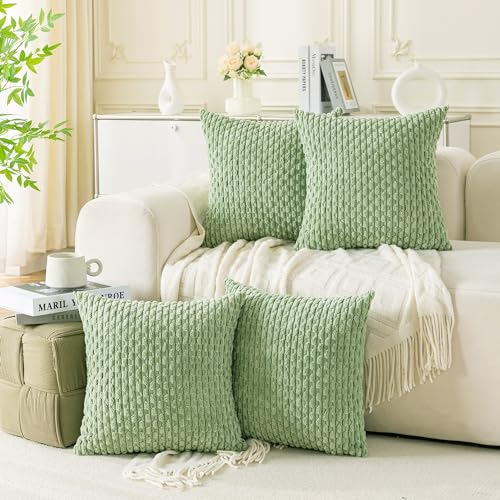 Ci & Ci 4er Set Boho Deko Kissenbezug 50x50 cm, Salbeigrün Kissen Sofakissen Dekokissen Zierkissen, Flauschig Kissenbezüge Kissenhülle für Sofa Couch