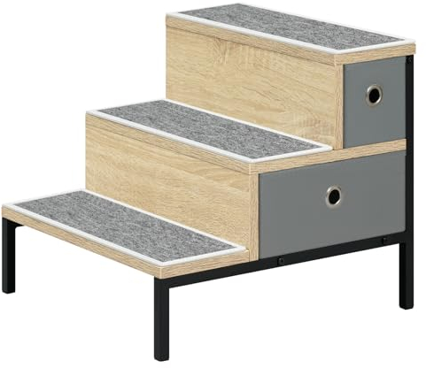 EUGAD Hundetreppe für kleine Hunde, Hundetreppe 39cm hoch, Katzentreppe für alte Katzen, Haustiertreppe für Bett Sofa, mit 3 Stufen 2 Aufbewahrungsboxen, bis 50kg belastbar, Metall MDF