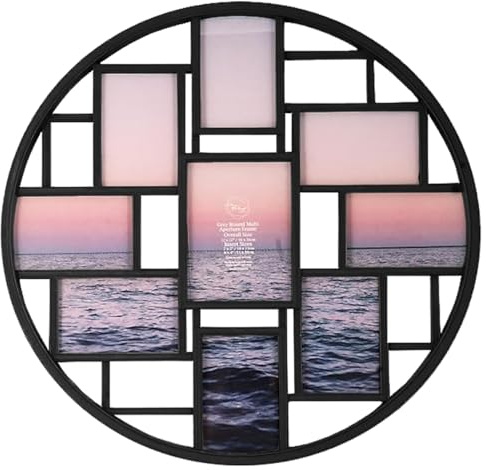 DEENZ Round Multi Aperture Collage Frame Holds Nine 4X6 Photos (Black)