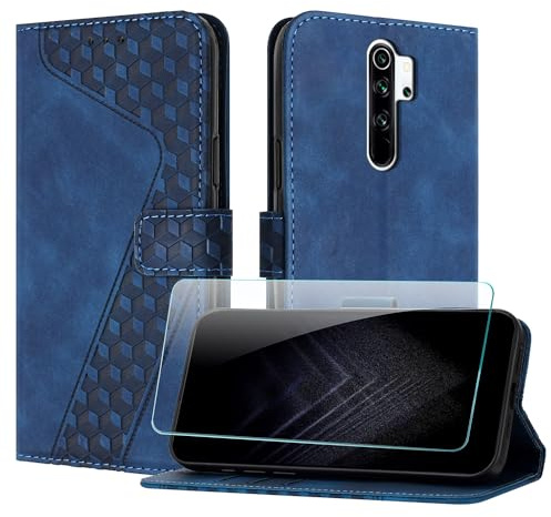 JayModCase Handyhülle für Xiaomi Redmi Note 8 Pro mit Schutzfolie, Flip Wallet PU Leder Redmi Note 8 Pro hülle [Kartenfach] [Magnet] [Ständer] 360 Stoßfeste Schutzhülle - Blau