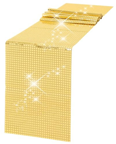 DSLSQD Disco Party Tischläufer,30x275cm Gold Disco Tischdecke, Tischläufer Gold Pailletten,Glitter Discokugel Tischläufer,für Retro 70er 80er Jahre Disco Party Geburtstag Tanzparty Hochzeit Tischdeko